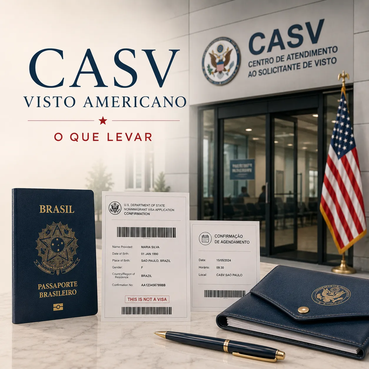 Imagem ilustrativa para o artigo Visto americano CASV o que levar? da Now Vistos